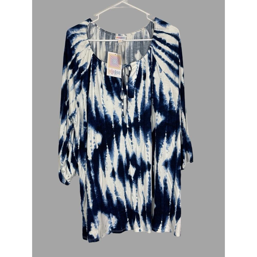 Lularoe DEBRA 3XL Peasant Top Blue White Shibori Tie Dye Shirt